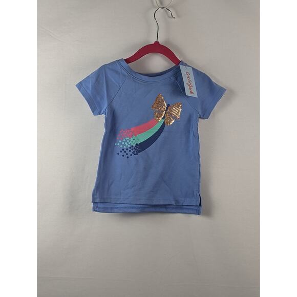Cat & Jack TShirt Blue 2T Toddler Girls Sequin Rainbow Butterfly Tee Periwinkle - Picture 8 of 9